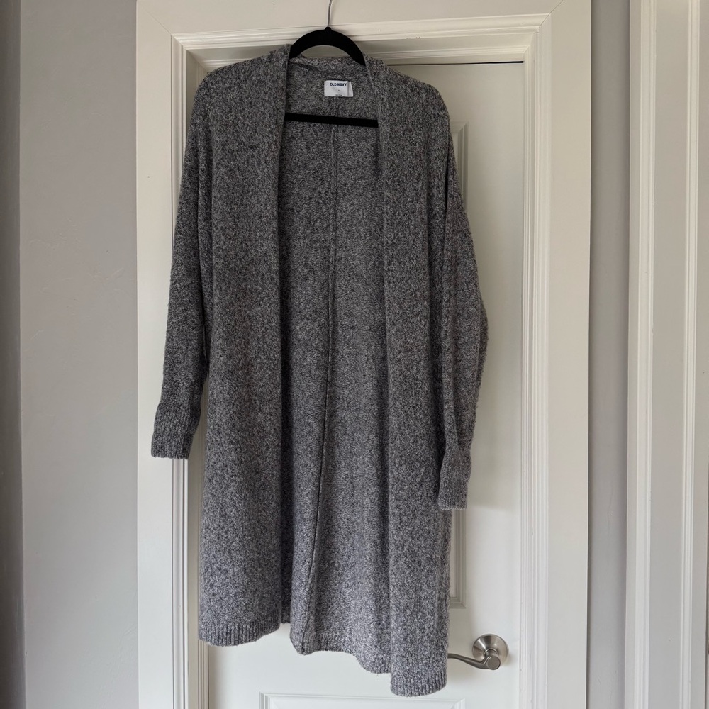 Women's Long Heathered Grey Cardigan